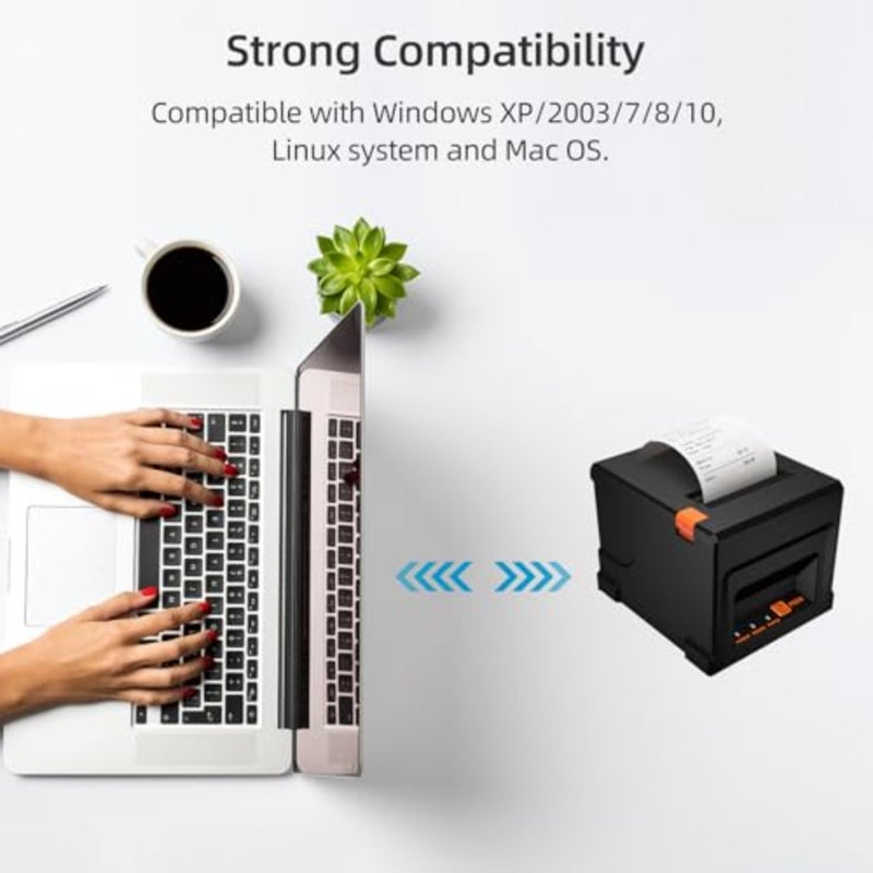 طابعة إيصالات USB مقاس 80 مم، طابعة POS مع قاطع تلقائي لسطح المكتب وطباعة حرارية مباشرة متوافقة مع دعم ESC/POS للشحن والأعمال التجارية والمطاعم والسوبر ماركت ومتجر البيع بالتجزئة - Image 5