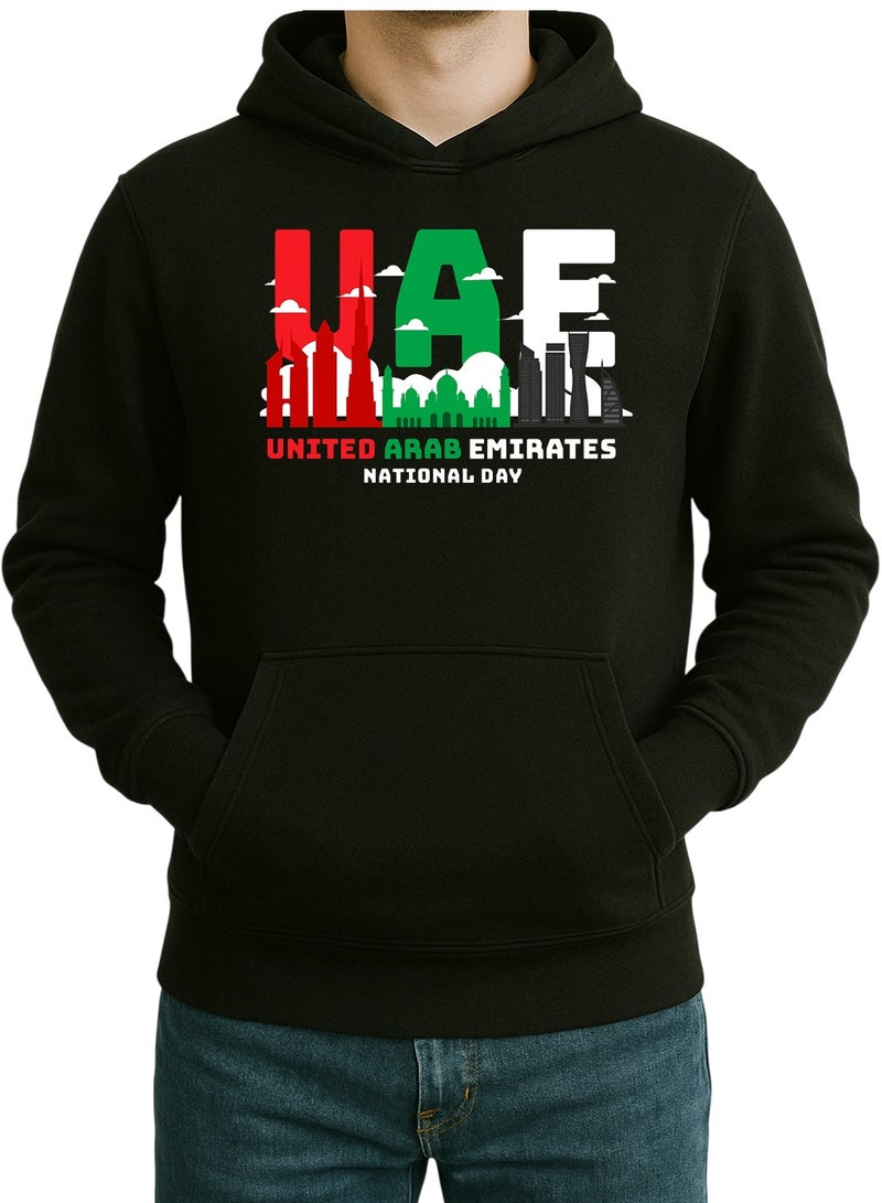 UAE National Day Skyline Hoodie – Bold Flag Letter Design | Unisex Emirati Pride Hoodie - Image 1