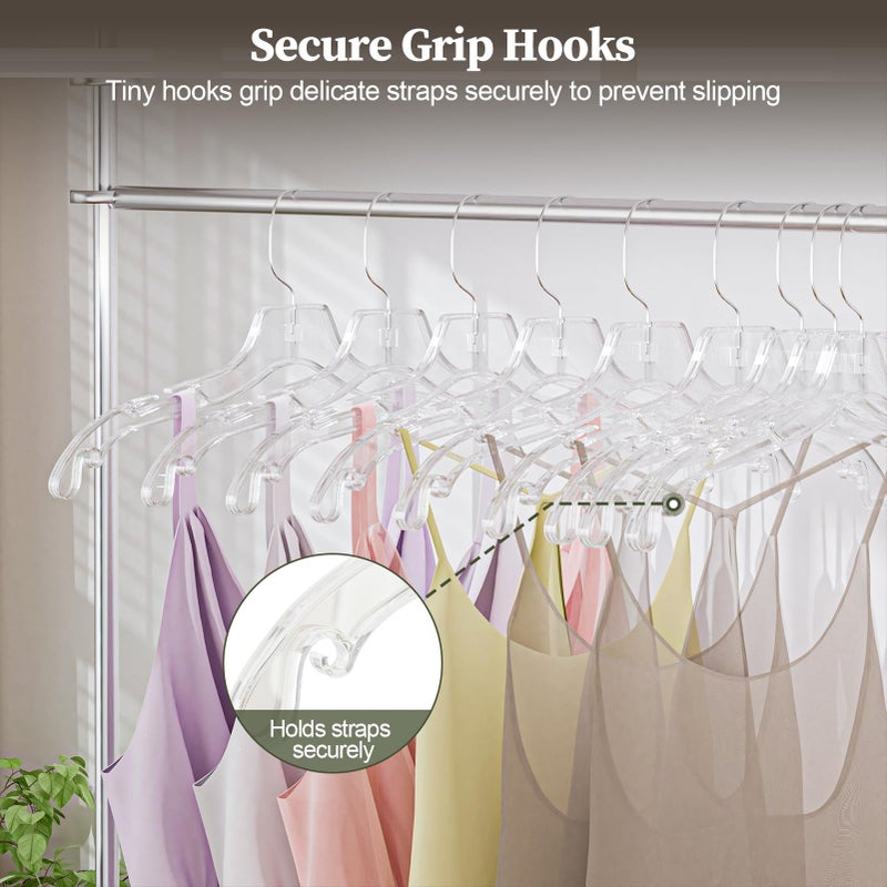 UEAKPIC Clear Plastic Hangers 12 Pack, Heavy Duty Clothes Hangers with 360Â° Swivel Hook, 2.1" Ultra-Wide Non-Slip Notches & Non-Slip Grips for Dresses, Shirts, Coats, Suits - Image 4