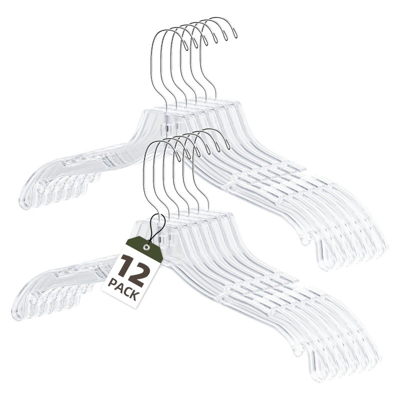 UEAKPIC Clear Plastic Hangers 12 Pack, Heavy Duty Clothes Hangers with 360Â° Swivel Hook, 2.1" Ultra-Wide Non-Slip Notches & Non-Slip Grips for Dresses, Shirts, Coats, Suits - Image 1