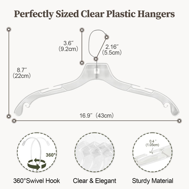UEAKPIC Clear Plastic Hangers 12 Pack, Heavy Duty Clothes Hangers with 360Â° Swivel Hook, 2.1" Ultra-Wide Non-Slip Notches & Non-Slip Grips for Dresses, Shirts, Coats, Suits - Image 2
