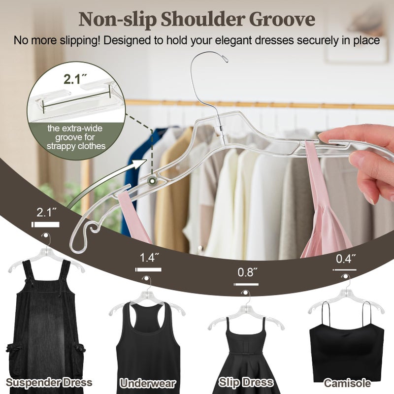 UEAKPIC Clear Plastic Hangers 12 Pack, Heavy Duty Clothes Hangers with 360Â° Swivel Hook, 2.1" Ultra-Wide Non-Slip Notches & Non-Slip Grips for Dresses, Shirts, Coats, Suits - Image 3
