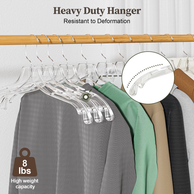 UEAKPIC Clear Plastic Hangers 12 Pack, Heavy Duty Clothes Hangers with 360Â° Swivel Hook, 2.1" Ultra-Wide Non-Slip Notches & Non-Slip Grips for Dresses, Shirts, Coats, Suits - Image 5