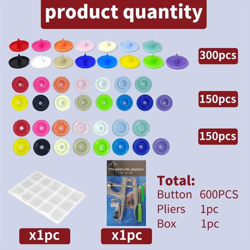 600pcs Plastic Snap Buttons Kit with Pliers 150 Sets 24 Colors for Sewing Clothing - Image 5