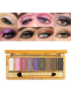 Glitter Eyeshadow Palette, 9 Colors Glitter Shimmer Eyeshadow & Makeup Cosmetic Brush Set, Highly Shining Diamond Bright Colorful Makeup Glitter Waterproof Eye Shadow Palette Set