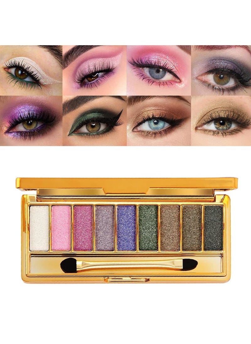 SYOSI - Glitter Eyeshadow Palette, 9 Colors Glitter Shimmer Eyeshadow & Makeup Cosmetic Brush Set, Highly Shining Diamond Bright Colorful Makeup Glitter Waterproof Eye Shadow Palette Set - Image 1