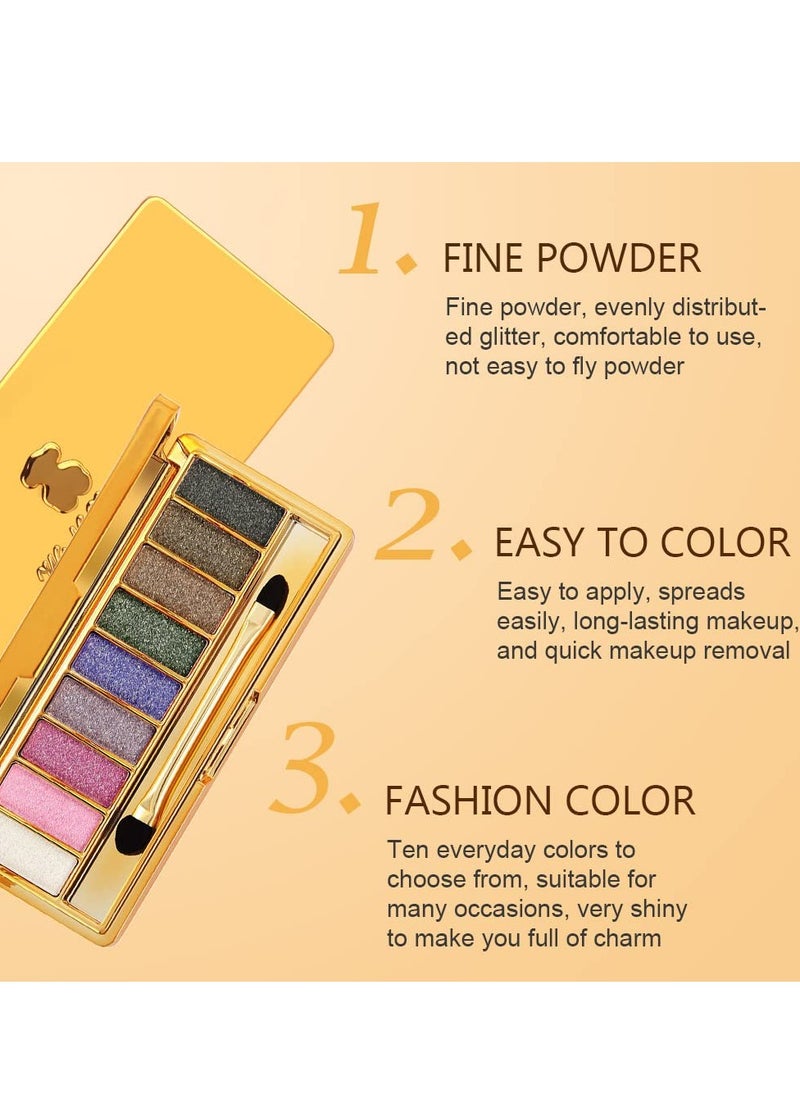 SYOSI - Glitter Eyeshadow Palette, 9 Colors Glitter Shimmer Eyeshadow & Makeup Cosmetic Brush Set, Highly Shining Diamond Bright Colorful Makeup Glitter Waterproof Eye Shadow Palette Set - Image 1