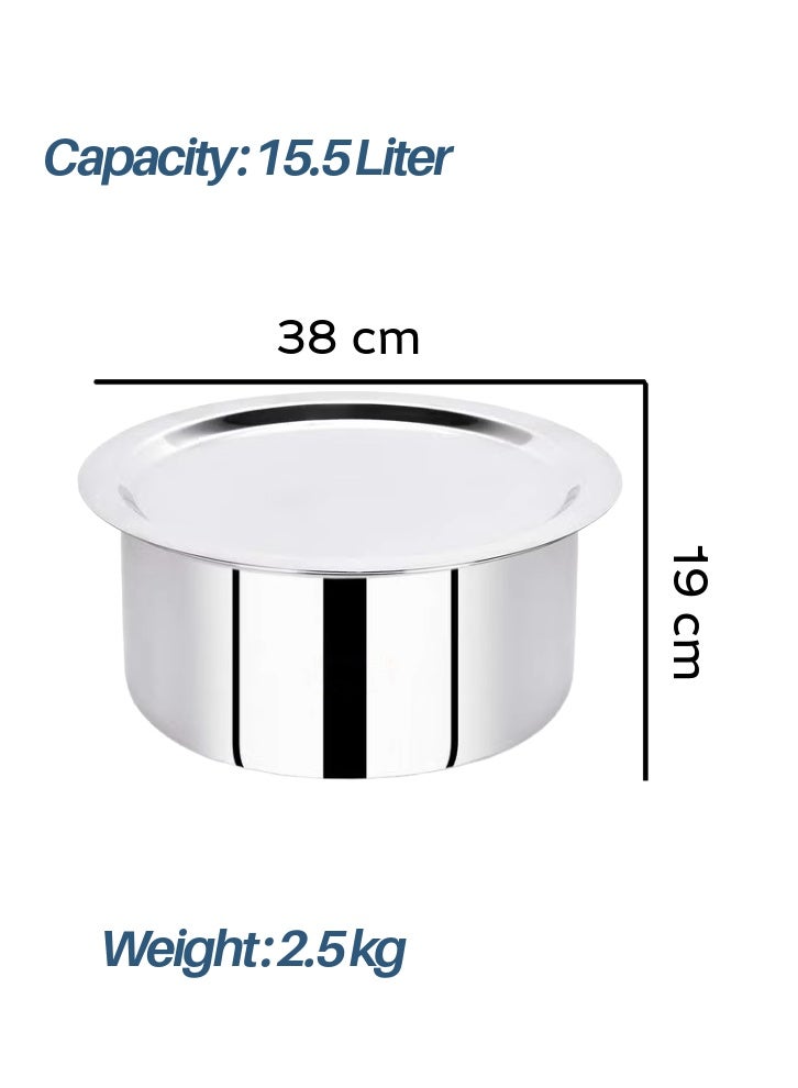 Ayda Cooking Pot Stainless Steel Polished Large Casserole 15.5 Liter 38cm Silver - Image 2