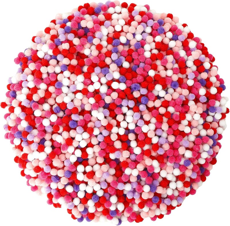 Caydo 2400 Pieces Mini Craft Pompoms for Valentine's Day Colors 6 mm Small Pom poms for Hobby Supplies and Holiday Decorations - Image 1