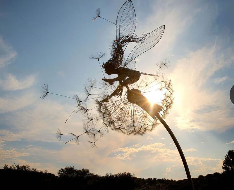 Fcteap Flower Fairy Dancing with Dandelion Garden Art Sculpture Stainless Steel Statue Christmas Halloween Decoration for Outdoor Yard Courtyard Lawn Patio Metal Ornaments (Hurdle) - Image 2