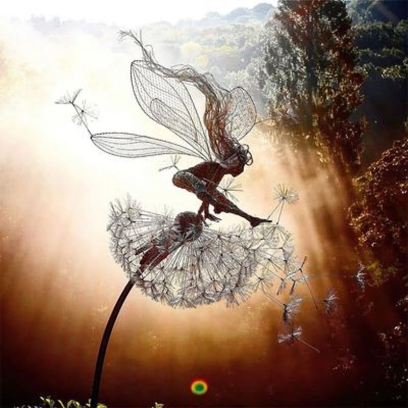Fcteap Flower Fairy Dancing with Dandelion Garden Art Sculpture Stainless Steel Statue Christmas Halloween Decoration for Outdoor Yard Courtyard Lawn Patio Metal Ornaments (Hurdle) - Image 4