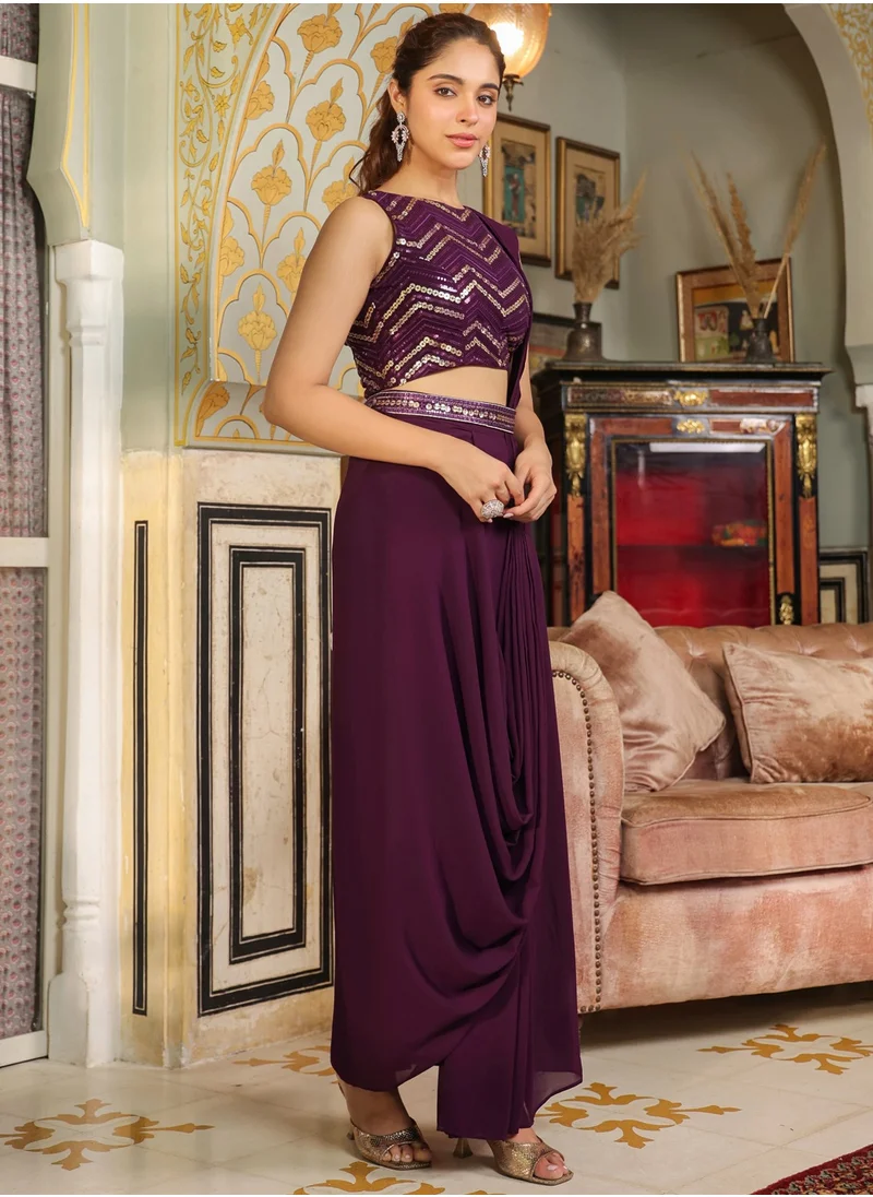 كولابا Purple Sequined Top And Wrap Saree