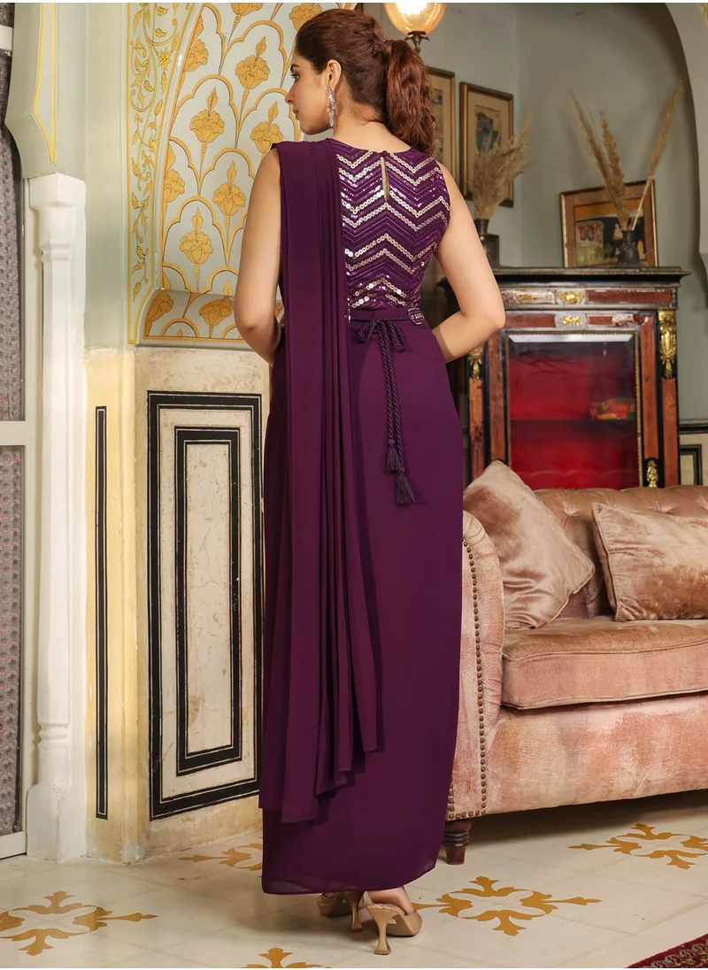 كولابا Purple Sequined Top And Wrap Saree