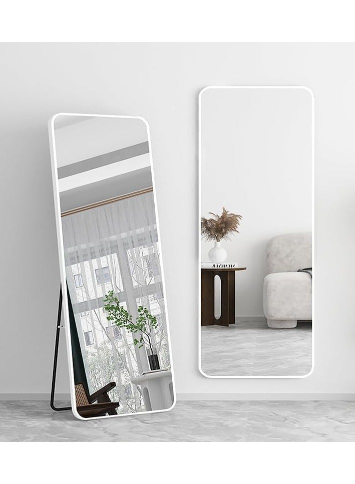 ديكور هيلز مرآة كاملة الطول 147 × 37 سم - مرآة مستطيلة كاملة الجسم مع حامل، مرآة أرضية بزاوية مستديرة بإطار من سبائك الألومنيوم، مرآة خلع الملابس قائمة أو مثبتة على الحائط لغرفة النوم (أبيض) - Image 1