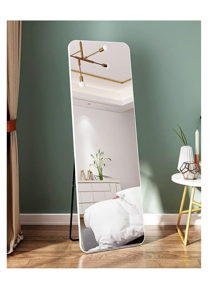 ديكور هيلز مرآة كاملة الطول 147 × 37 سم - مرآة مستطيلة كاملة الجسم مع حامل، مرآة أرضية بزاوية مستديرة بإطار من سبائك الألومنيوم، مرآة خلع الملابس قائمة أو مثبتة على الحائط لغرفة النوم (أبيض) - Image 4
