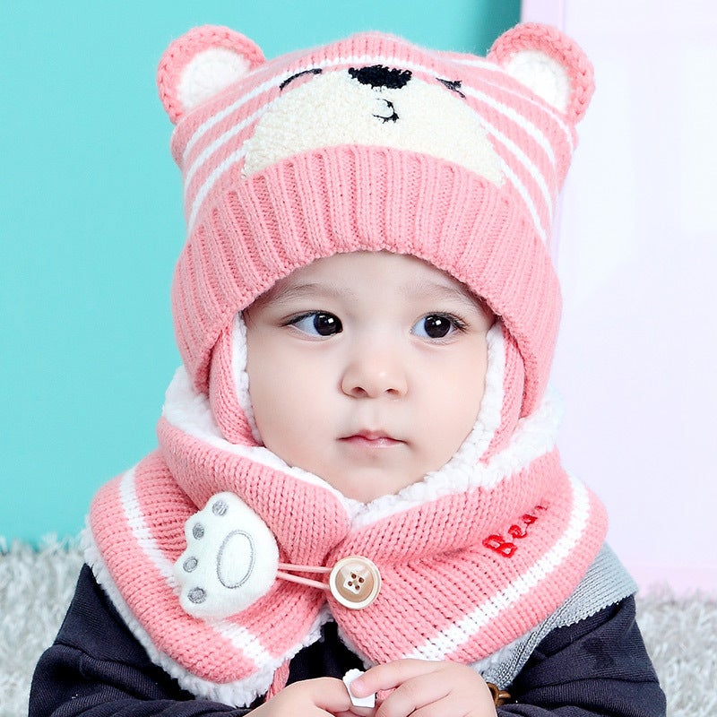 Plush Baby Knit Hat and Scarf Set 5306 Pink Two-Piece Set- 