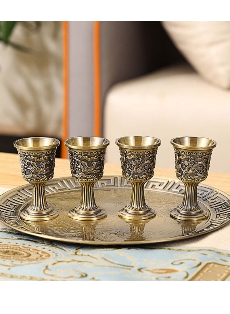 SOLARAE طقم إبريق القهوة التركي العتيق، طقم خدمة الشاي بما في ذلك 4 أكواب معدنية وصينية شاي لتزيين طاولة الشاي، طقم خدمة الشاي لتزيين طاولة الشاي المنزلية، هدية زفاف، حفلة شاي منزلية (برونزي) - Image 4