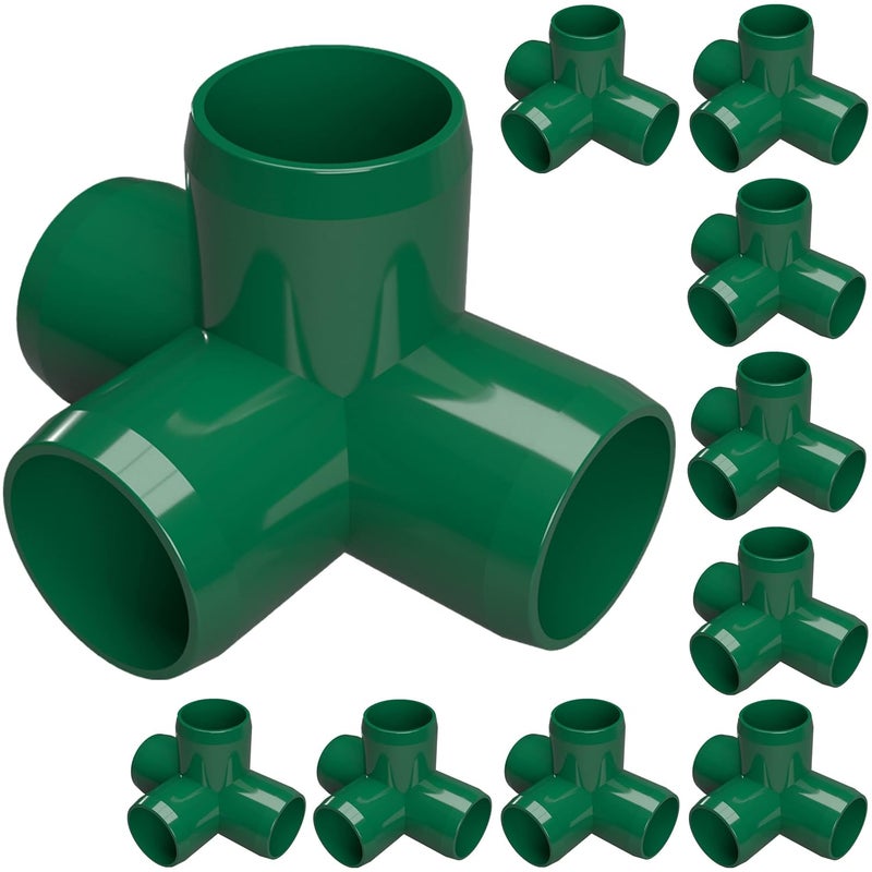 FORMUFIT 1/2” 4-Way Tee Furniture Grade PVC Fitting in Green, Made in USA, UV-Resistant, Impact-Proof, 0.840” Actual Socket Diameter (Pack of 10) - F0124WT-GR-10 - Image 1