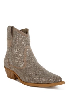 London Rag Rhinestones Embellished Cowboy Boots in Taupe  - Image 2