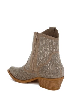 London Rag Rhinestones Embellished Cowboy Boots in Taupe  - Image 3