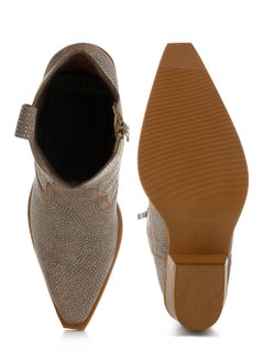 London Rag Rhinestones Embellished Cowboy Boots in Taupe  - Image 4