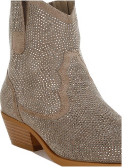 London Rag Rhinestones Embellished Cowboy Boots in Taupe  - Image 5