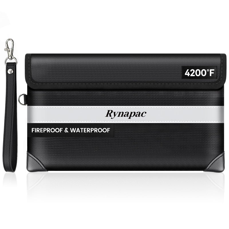 Rynapac Fireproof Money Bag Upgraded 4200Â°F, 11â€x 6.2â€ Waterproof money bags with zipper for Travel/Office/Home, Small Fireproof Safe Pouch, Built-in 11 storage pockets for Phone, Cash, Passport, Card - Image 1