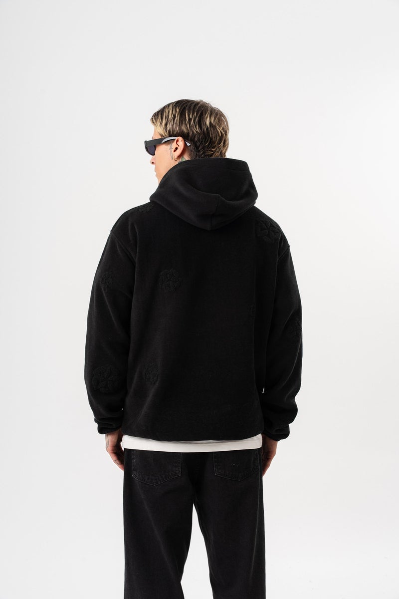 ريسباير هودي رجالي واسع (Oversize) بغطاء رأس من الصوف (Polar) بتفاصيل تطريز "Süzene" لون أسود - Image 3