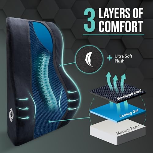 Samsonite Lumbar Support Pillow – Ergonomic Back Rest for Office Chair & Car Seat, Memory Foam Cushion for Lower Back Pain Relief, Breathable Mesh, Adjustable Strap, Black/Blue Mesh - Image 3