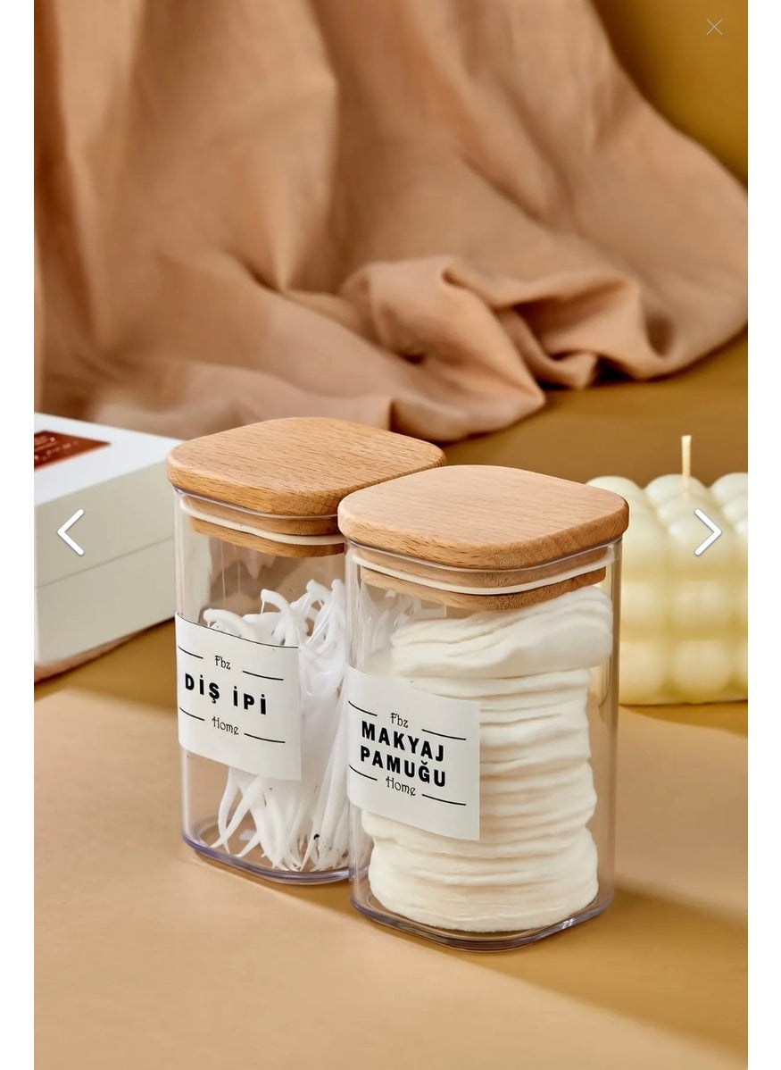 Fbz Home 2-Piece 250 ml Decorative Make-up Cotton & Dental Floss Organizer Acrylic Cotton Dispenser with Wooden Lid  - Image 1