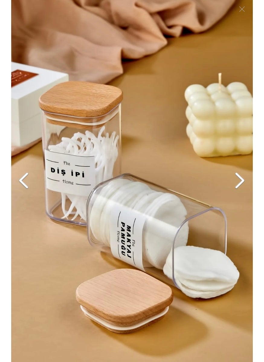 Fbz Home 2-Piece 250 ml Decorative Make-up Cotton & Dental Floss Organizer Acrylic Cotton Dispenser with Wooden Lid  - Image 2