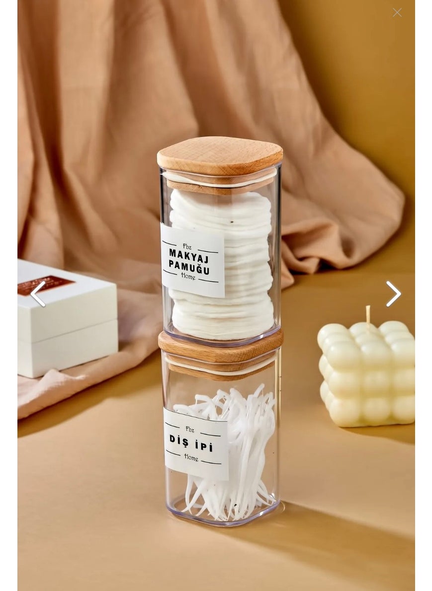 Fbz Home 2-Piece 250 ml Decorative Make-up Cotton & Dental Floss Organizer Acrylic Cotton Dispenser with Wooden Lid  - Image 3