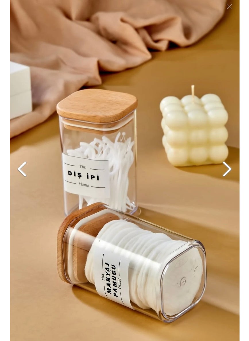 Fbz Home 2-Piece 250 ml Decorative Make-up Cotton & Dental Floss Organizer Acrylic Cotton Dispenser with Wooden Lid  - Image 4