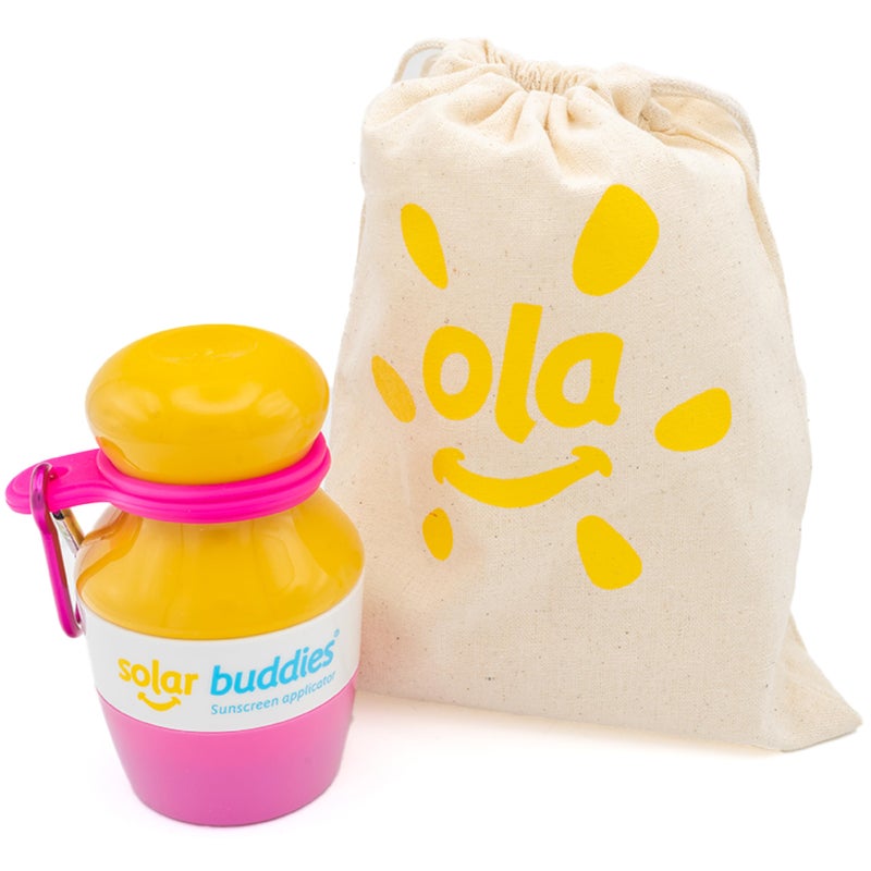 Solar Buddies Pink Bag Bundle Solar Buddies Refillable Roll On Sunscreen Suncream Applicator Bag Bundle With Applicator Carabina Clip For Families, Kids, Adults, Travel Set, With A Free Sticker Pack (Pink)