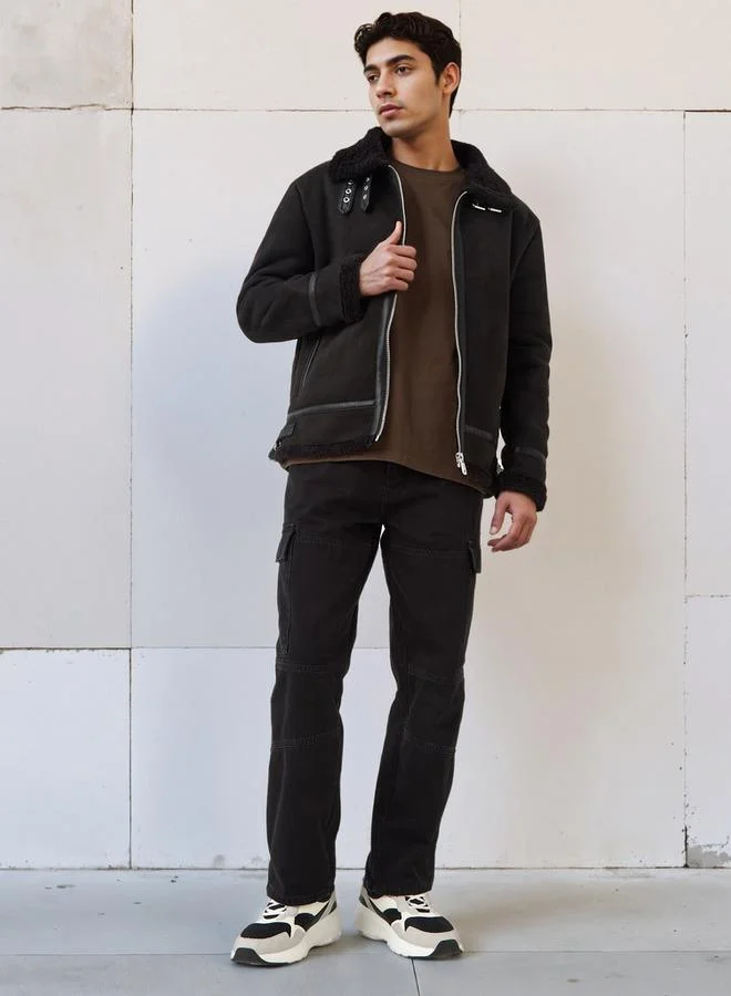 Lee Cooper Lee Cooper Men Regular Fit Faux Fur Lined Suede Jacket