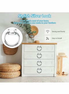 Y&D Drop Pull Ring Zinc Alloy Wooden Door Knocker Round Chair Pulls Handle Wardrobe Furniture Cabinet Knobs with Screws for Drawer, Shiny Silver,100*54*36mm  - Image 2