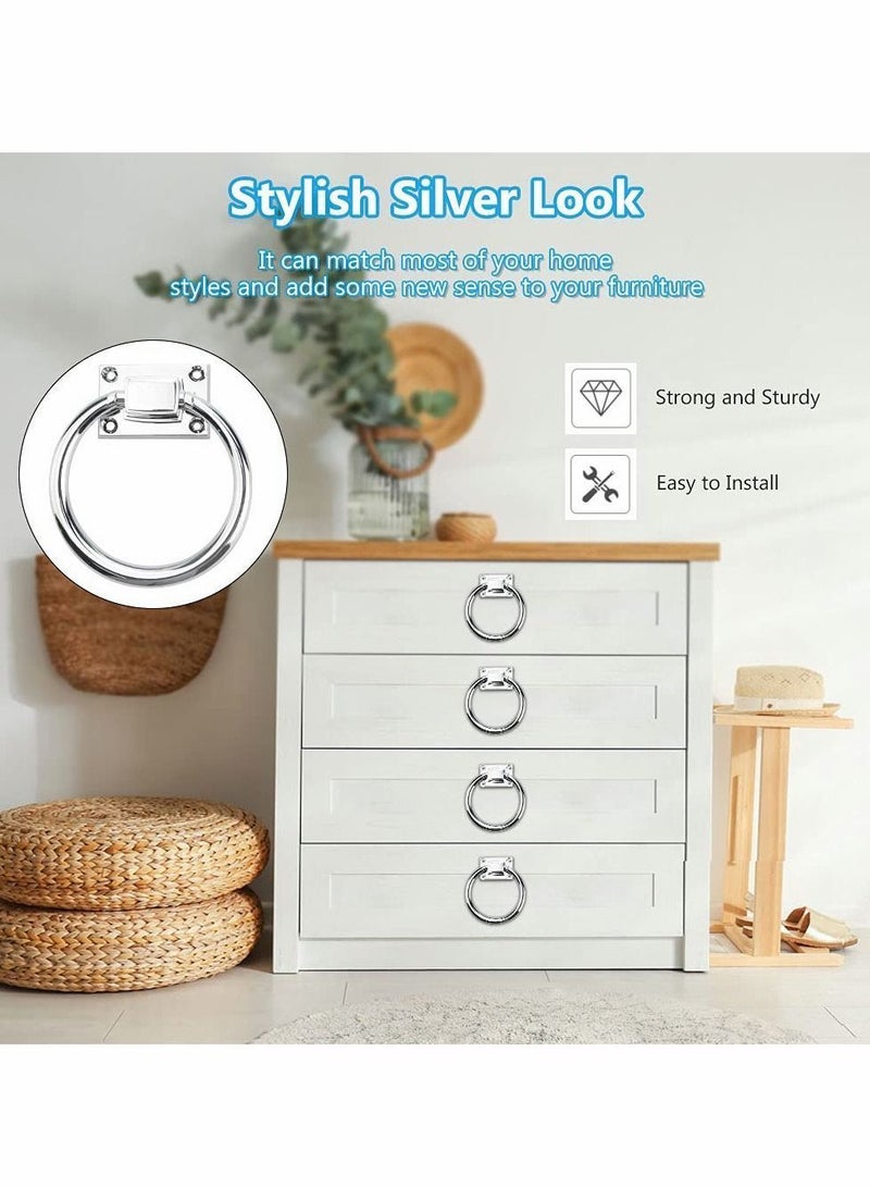 Y&D Drop Pull Ring Zinc Alloy Wooden Door Knocker Round Chair Pulls Handle Wardrobe Furniture Cabinet Knobs with Screws for Drawer, Shiny Silver,100*54*36mm  - Image 2