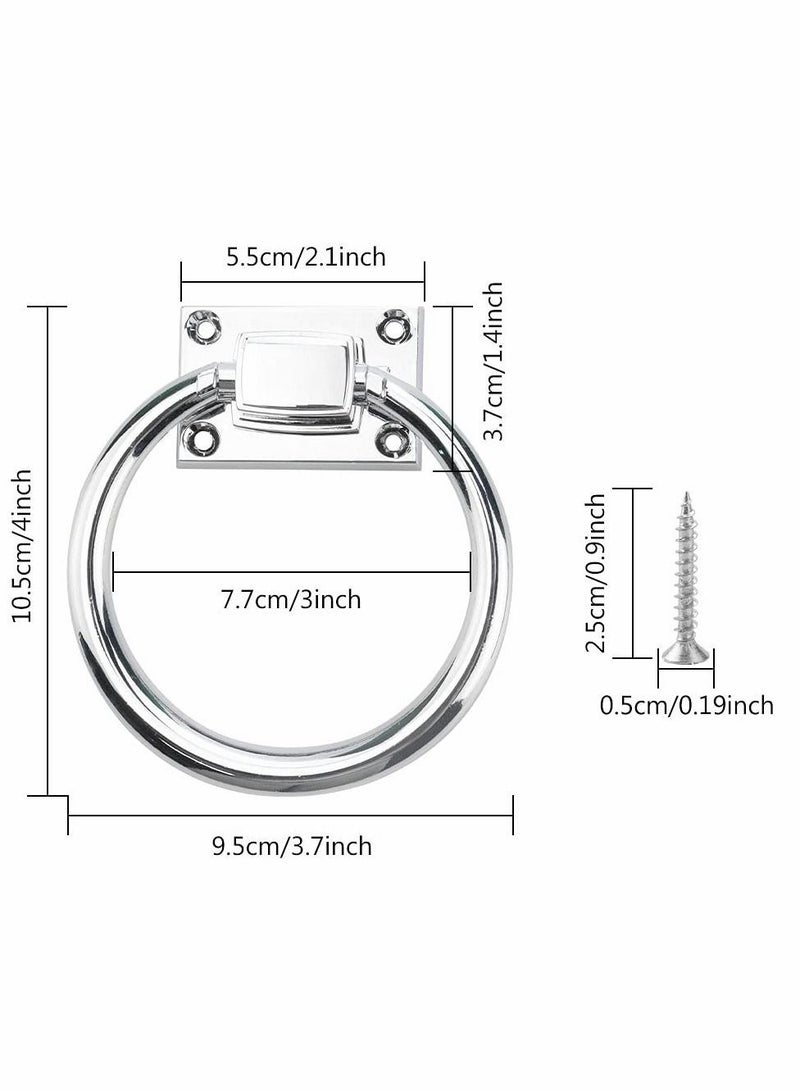 Y&D Drop Pull Ring Zinc Alloy Wooden Door Knocker Round Chair Pulls Handle Wardrobe Furniture Cabinet Knobs with Screws for Drawer, Shiny Silver,100*54*36mm  - Image 5