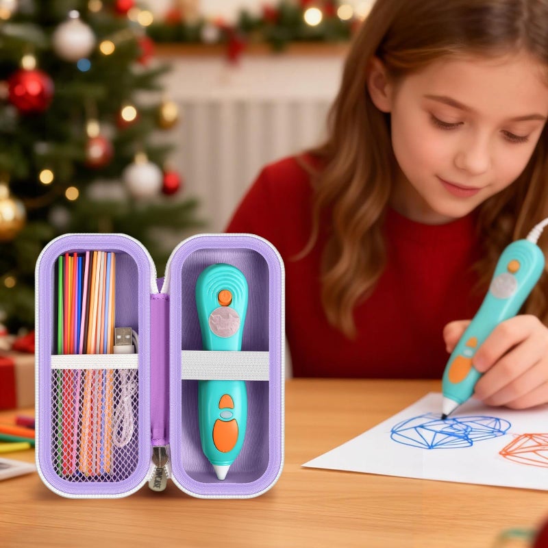 GWCASE Case Compatible with 3Doodler Start+ Essentials 3D Printing Pen for Kids, Travel Organizer Carryer for Filament Refill Packs, Micro-USB Charger (Box Only)-Purple - Image 4