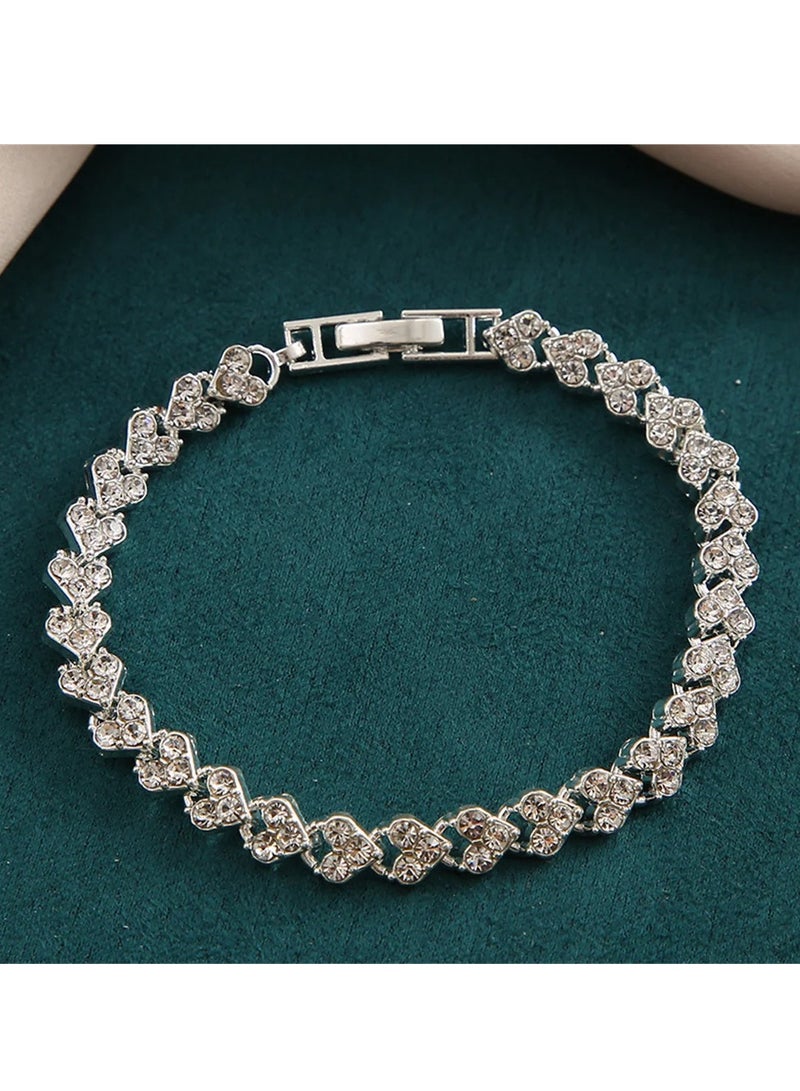 Diamond Roman Pattern Women's Watch Bracelet Silver Watch Bracelet Set - Image 3