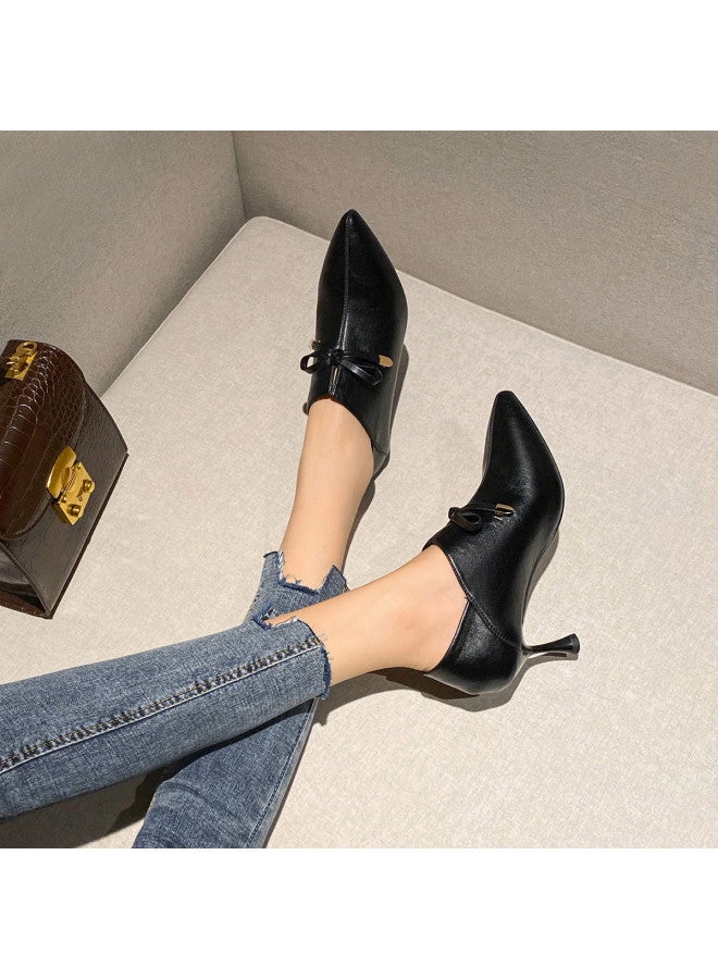ZHR Bow】genuine Leather Insole Comfortable Professional Commuter Shoes, Stiletto Heel Pointed Toe Pumps For Women, Women's High Heels Single Shoes - Image 2