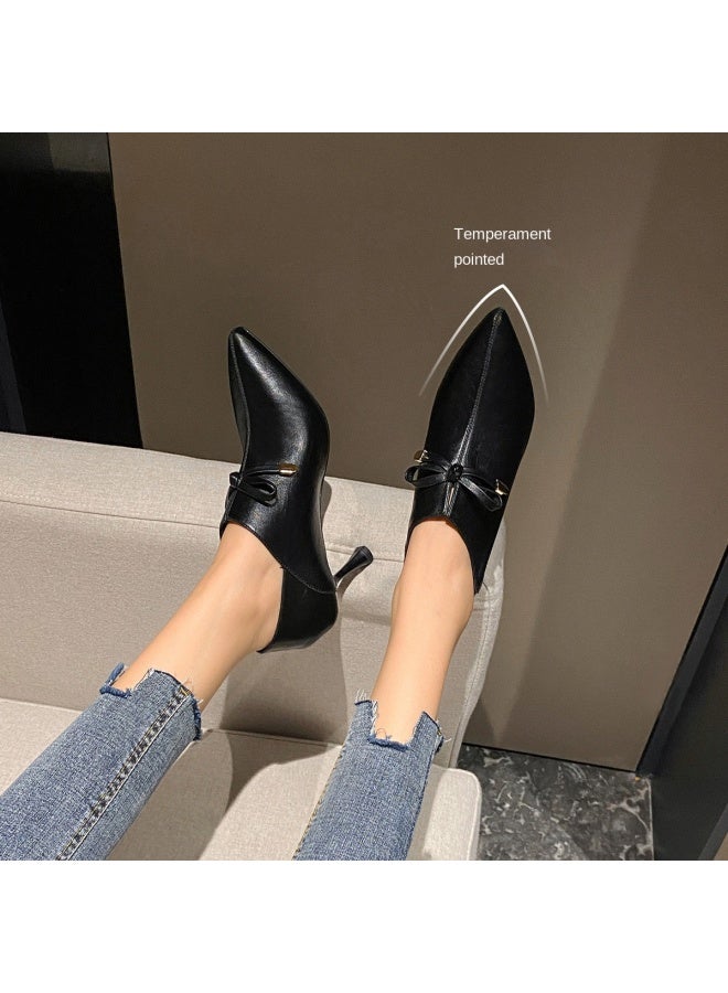 ZHR Bow】genuine Leather Insole Comfortable Professional Commuter Shoes, Stiletto Heel Pointed Toe Pumps For Women, Women's High Heels Single Shoes - Image 4