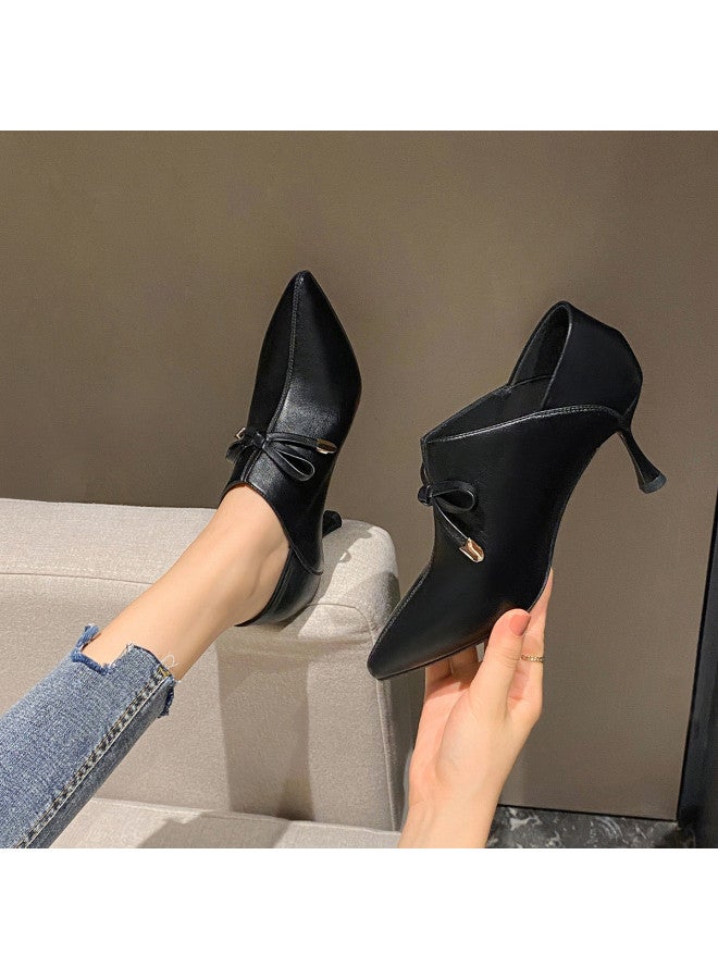 ZHR Bow】genuine Leather Insole Comfortable Professional Commuter Shoes, Stiletto Heel Pointed Toe Pumps For Women, Women's High Heels Single Shoes - Image 3