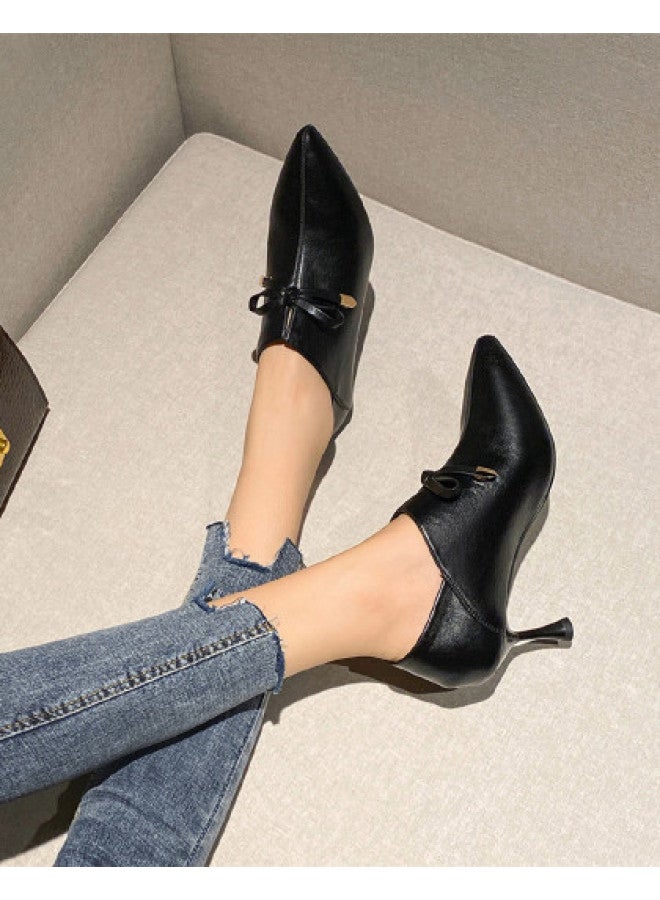 ZHR Bow】genuine Leather Insole Comfortable Professional Commuter Shoes, Stiletto Heel Pointed Toe Pumps For Women, Women's High Heels Single Shoes - Image 1