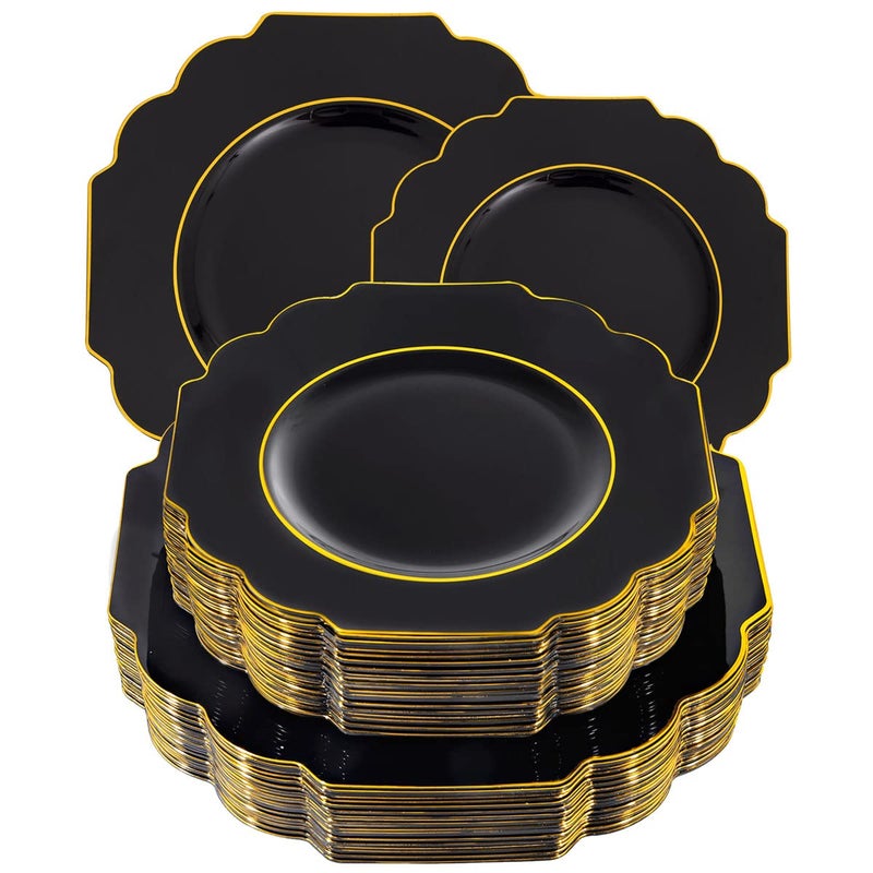 supernal 60pcs Black Plastic PlatesBlack and Gold Plates BaroqueGold Plates PlasticInclude 30 Plastic Dinner Plates30 Appetizer PlatesSuit For Party Birthday Wedding Easter and Monthers Day