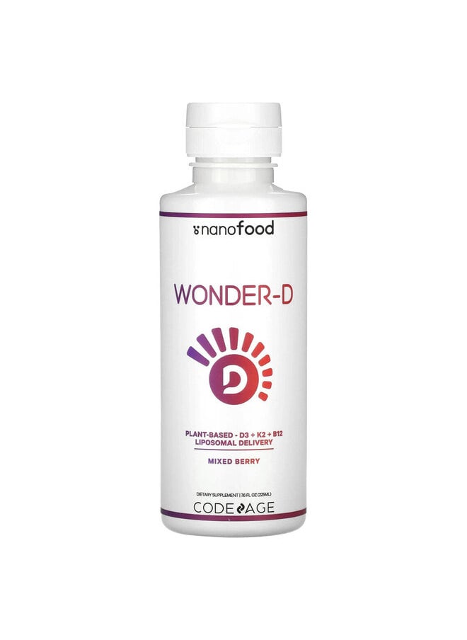 Codeage Nanofood, Wonder-D, Plant-Based, D3 + K2 + B12, Liposomal Delivery, Mixed Berry, 7.6 fl oz (225 ml)  - Image 1