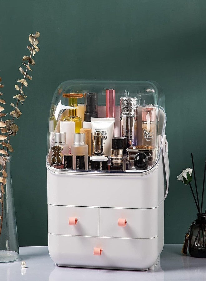 PUSHKH Cosmetic Organizer Waterproof & Dustproof Cosmetics Storage Box Fully Open Lid Makeup Organizer Display Box for Bathroom Countertop Dresser Multi-function Organizer, White - Image 5