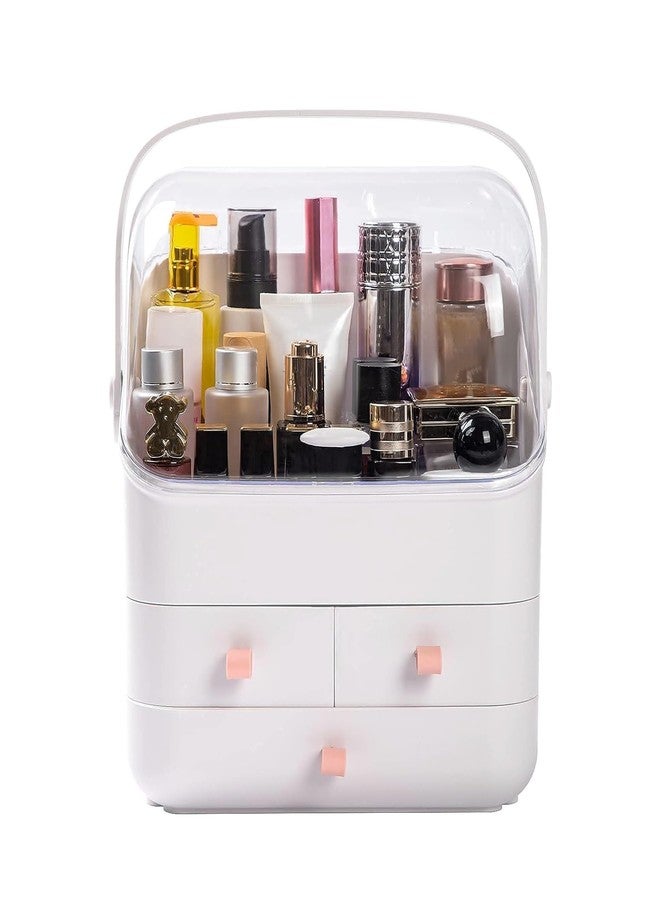 PUSHKH Cosmetic Organizer Waterproof & Dustproof Cosmetics Storage Box Fully Open Lid Makeup Organizer Display Box for Bathroom Countertop Dresser Multi-function Organizer, White - Image 1