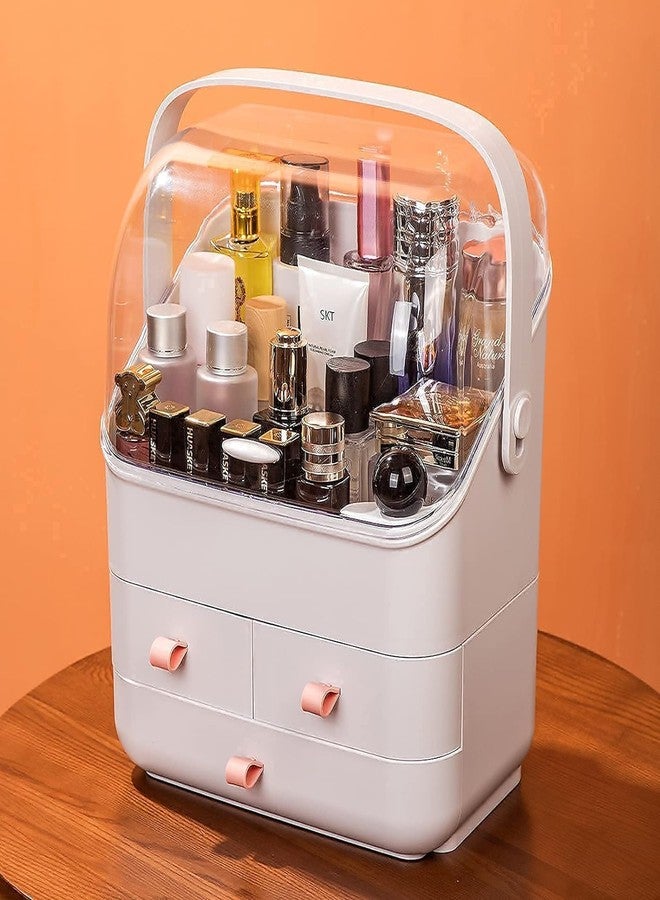 PUSHKH Cosmetic Organizer Waterproof & Dustproof Cosmetics Storage Box Fully Open Lid Makeup Organizer Display Box for Bathroom Countertop Dresser Multi-function Organizer, White - Image 4