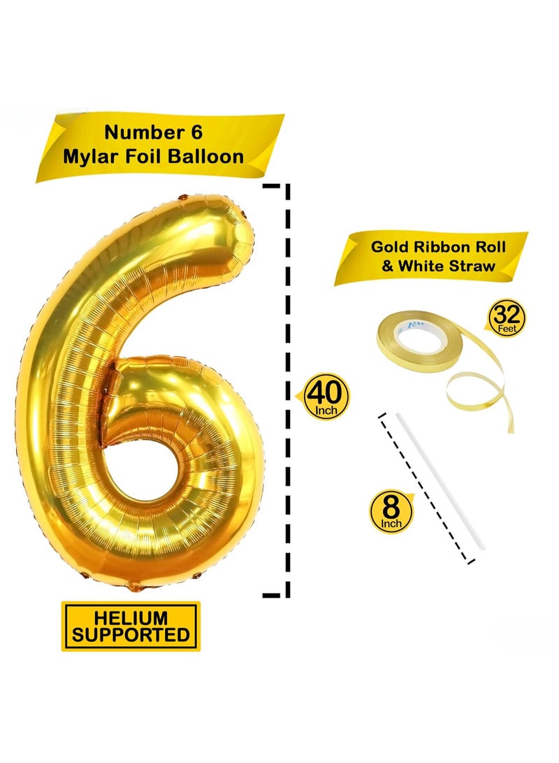 KATCHON Gold Number 6 Balloon for 6th Birthday Decorations - Image 2